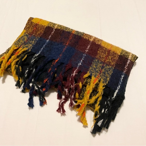 Plaid Fringe Scarf 78” x 19” - Picture 2 of 9
